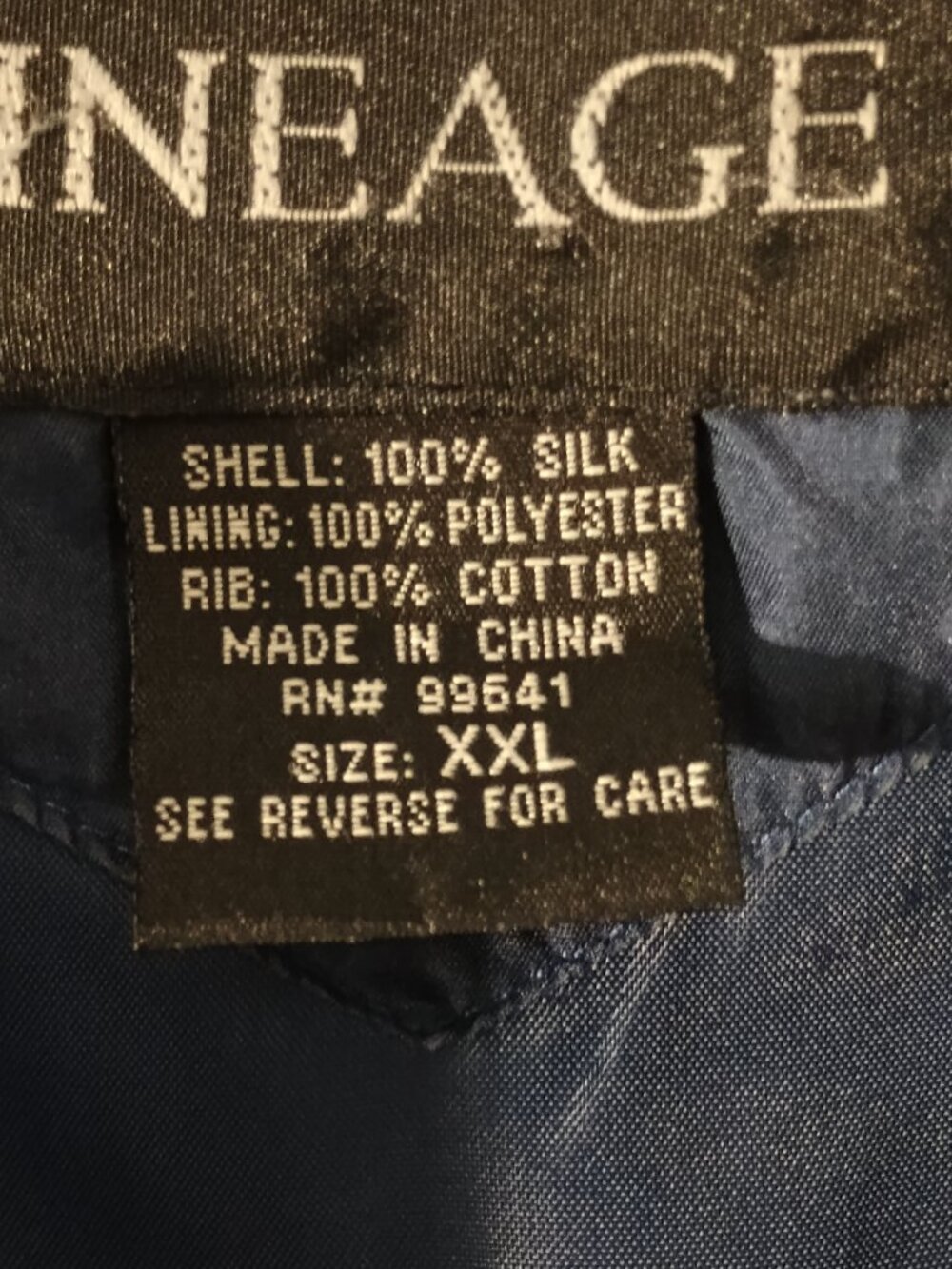 Vintage Lineage 100% Silk Navy Blue Bomber Jacket XXL Lightweight Full Zip Luxe - Picture 7 of 8